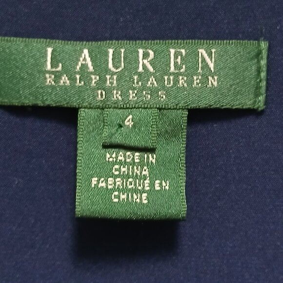 Navy Blue Lace Long Sleeve Figure Flattering Ruched Faux Wrap Midi Dress Sz 4 - Picture 4 of 8